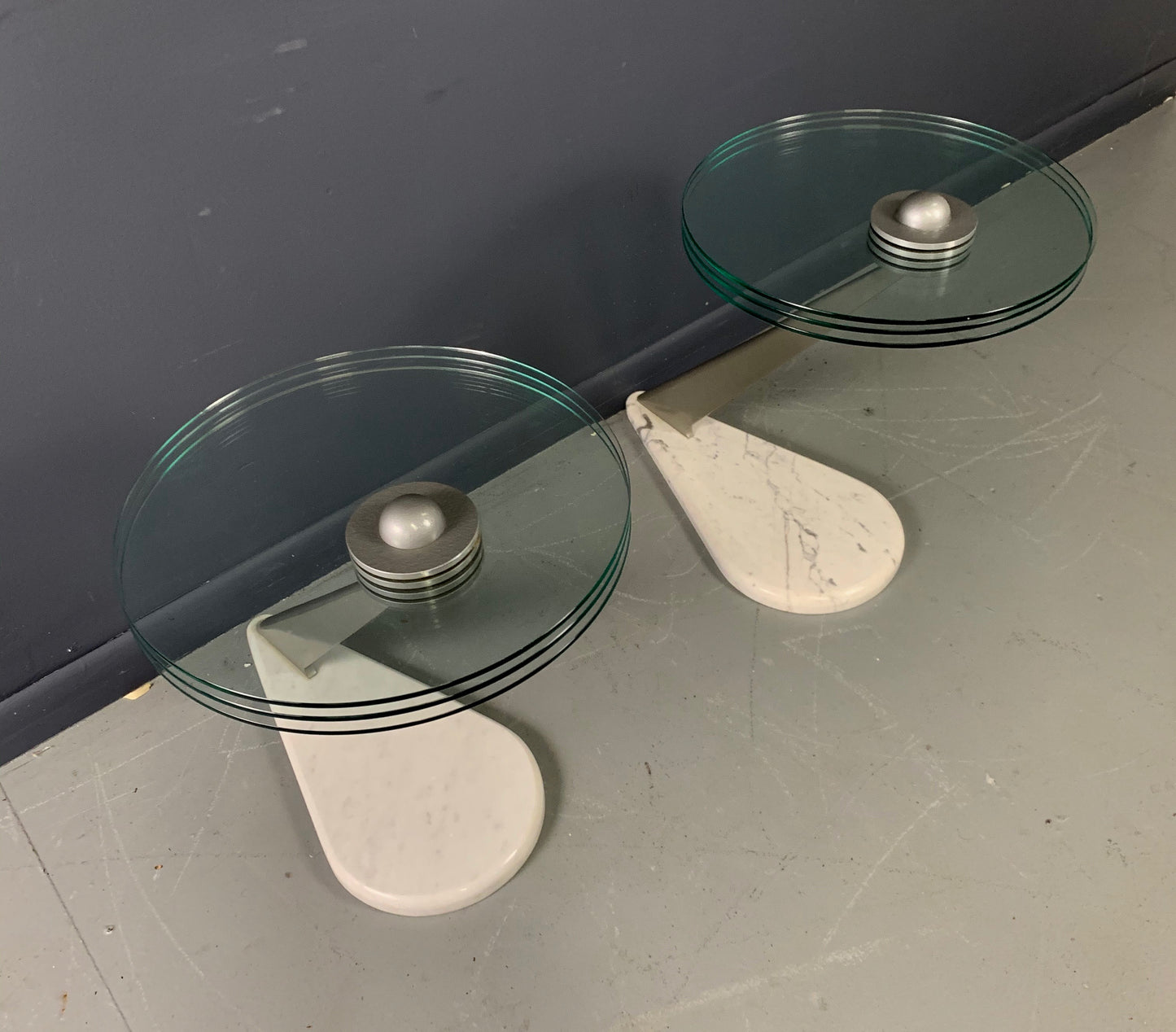 SOLD – Postmodern Marble and Glass Drinks Tables by Bruce Kaiser of Kaiser Newman