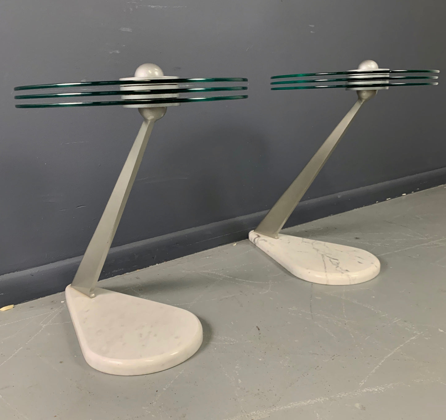 SOLD – Postmodern Marble and Glass Drinks Tables by Bruce Kaiser of Kaiser Newman