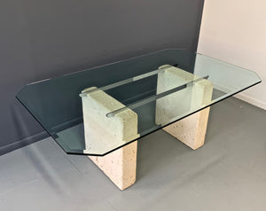 Ceramic, Glass, and Chrome Dining Table with a Coral Motif Post-Modern
