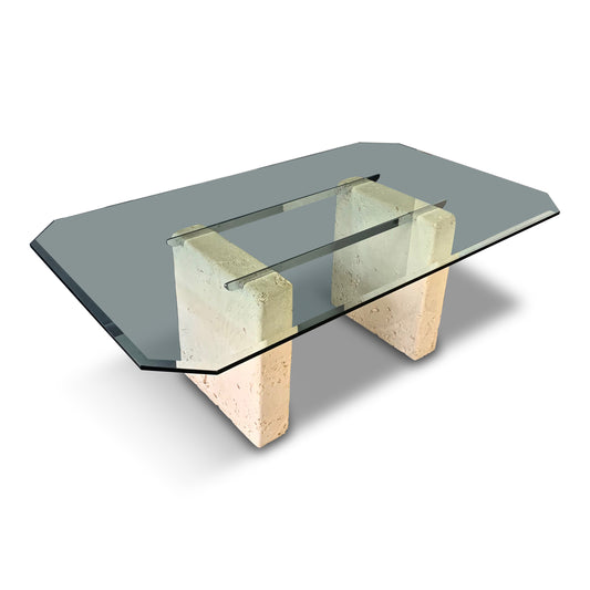 Ceramic, Glass, and Chrome Dining Table with a Coral Motif Post-Modern