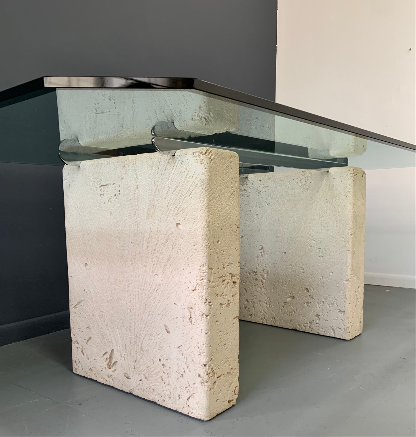 Ceramic, Glass, and Chrome Dining Table with a Coral Motif Post-Modern