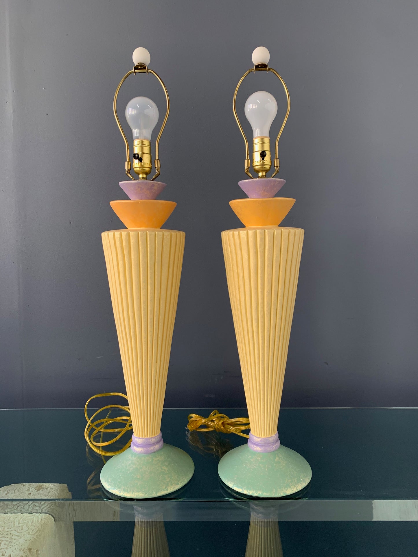 Post Modern Chalkware Lamps in the Style of Sottsass Marked Vard