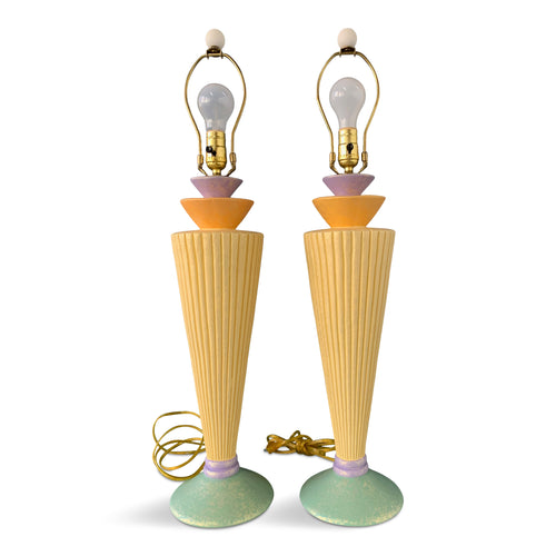 Post Modern Chalkware Lamps in the Style of Sottsass Marked Vard