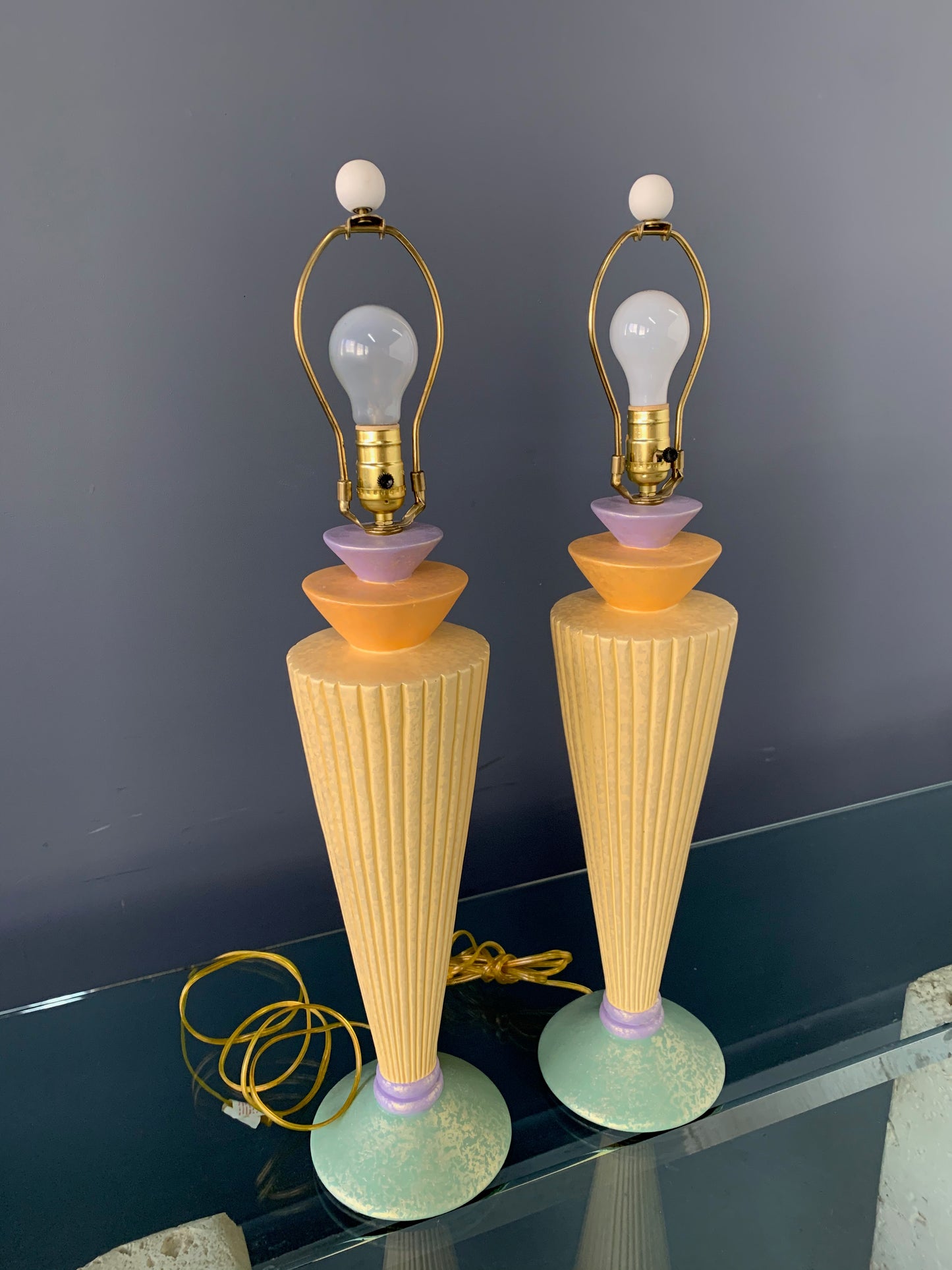 Post Modern Chalkware Lamps in the Style of Sottsass Marked Vard