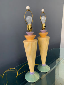 Post Modern Chalkware Lamps in the Style of Sottsass Marked Vard