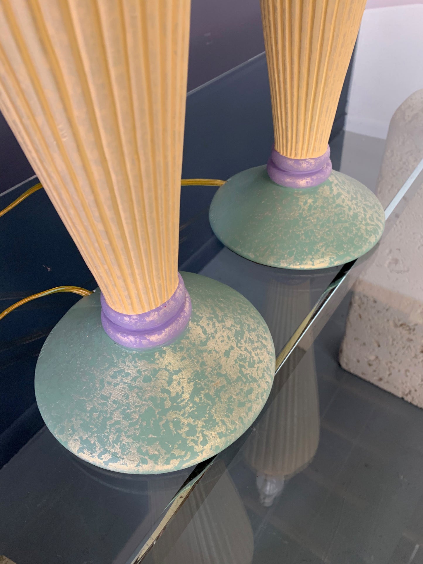 Post Modern Chalkware Lamps in the Style of Sottsass Marked Vard