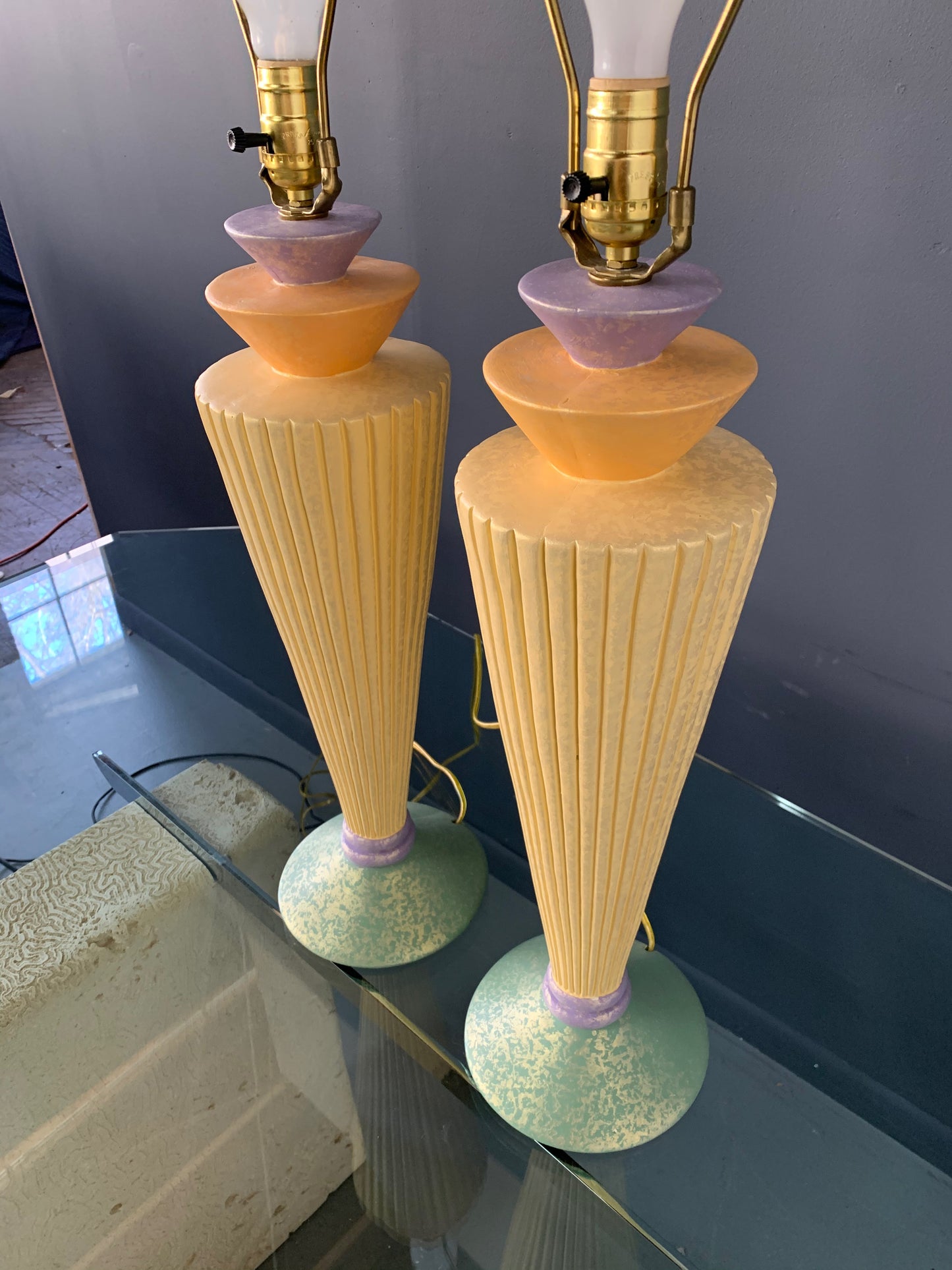 Post Modern Chalkware Lamps in the Style of Sottsass Marked Vard