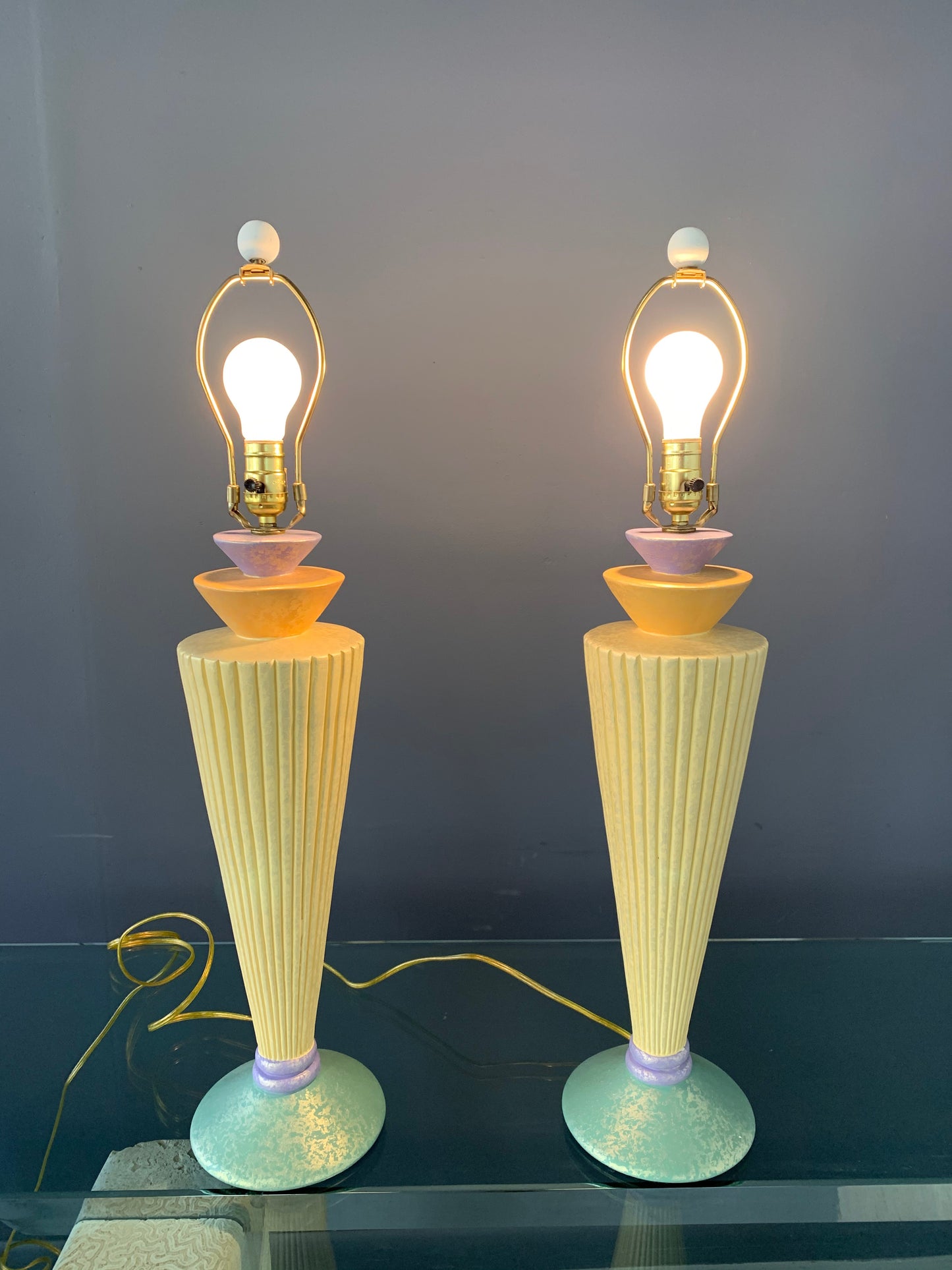 Post Modern Chalkware Lamps in the Style of Sottsass Marked Vard