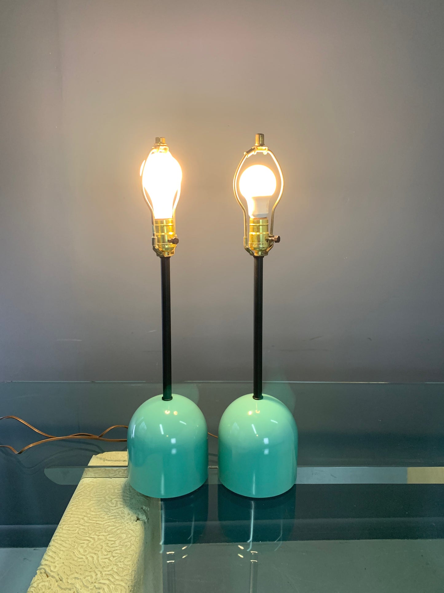 SOLD – 1990s Post Modern Mint Green Table Lamps in the Style of Michele De Lucchi - a Pair