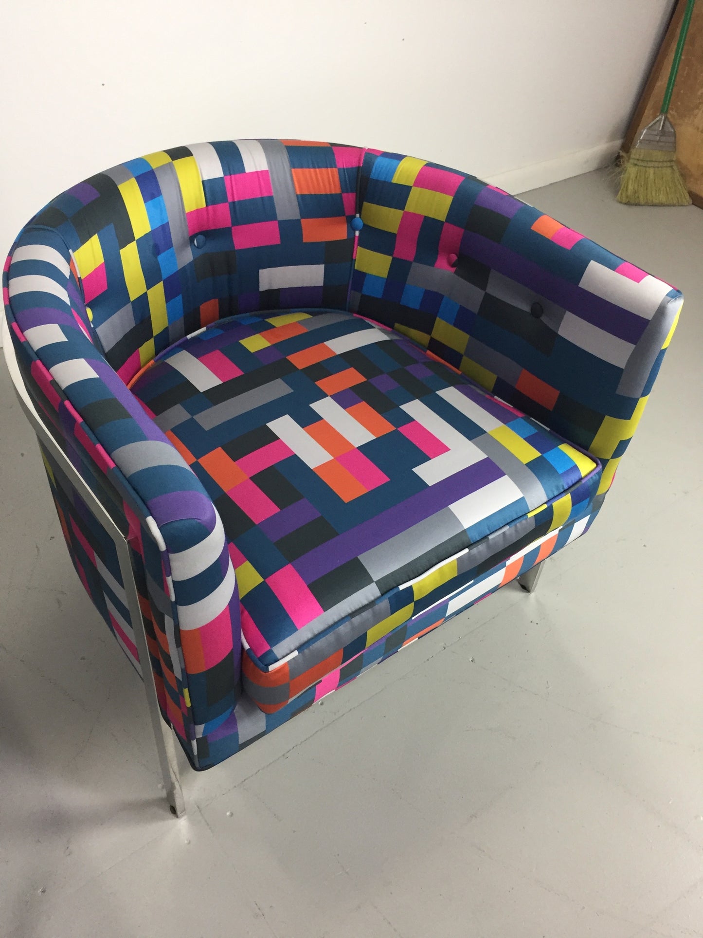 Harvey Probber Style Pair of Club Chairs in Chrome and Knoll Fabric