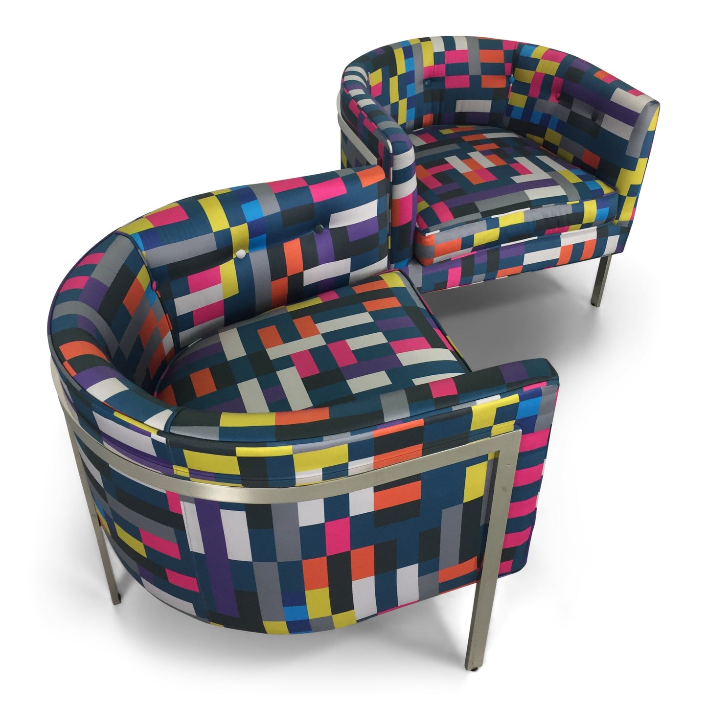 Harvey Probber Style Pair of Club Chairs in Chrome and Knoll Fabric
