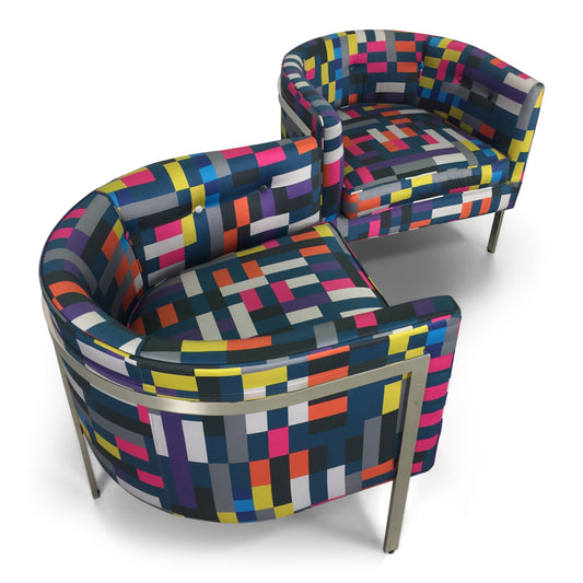 Harvey Probber Style Pair of Club Chairs in Chrome and Knoll Fabric