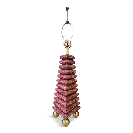 SOLD – Chapman Stacked Table Lamp in a faux goatskin finish with Brass Ball Feet