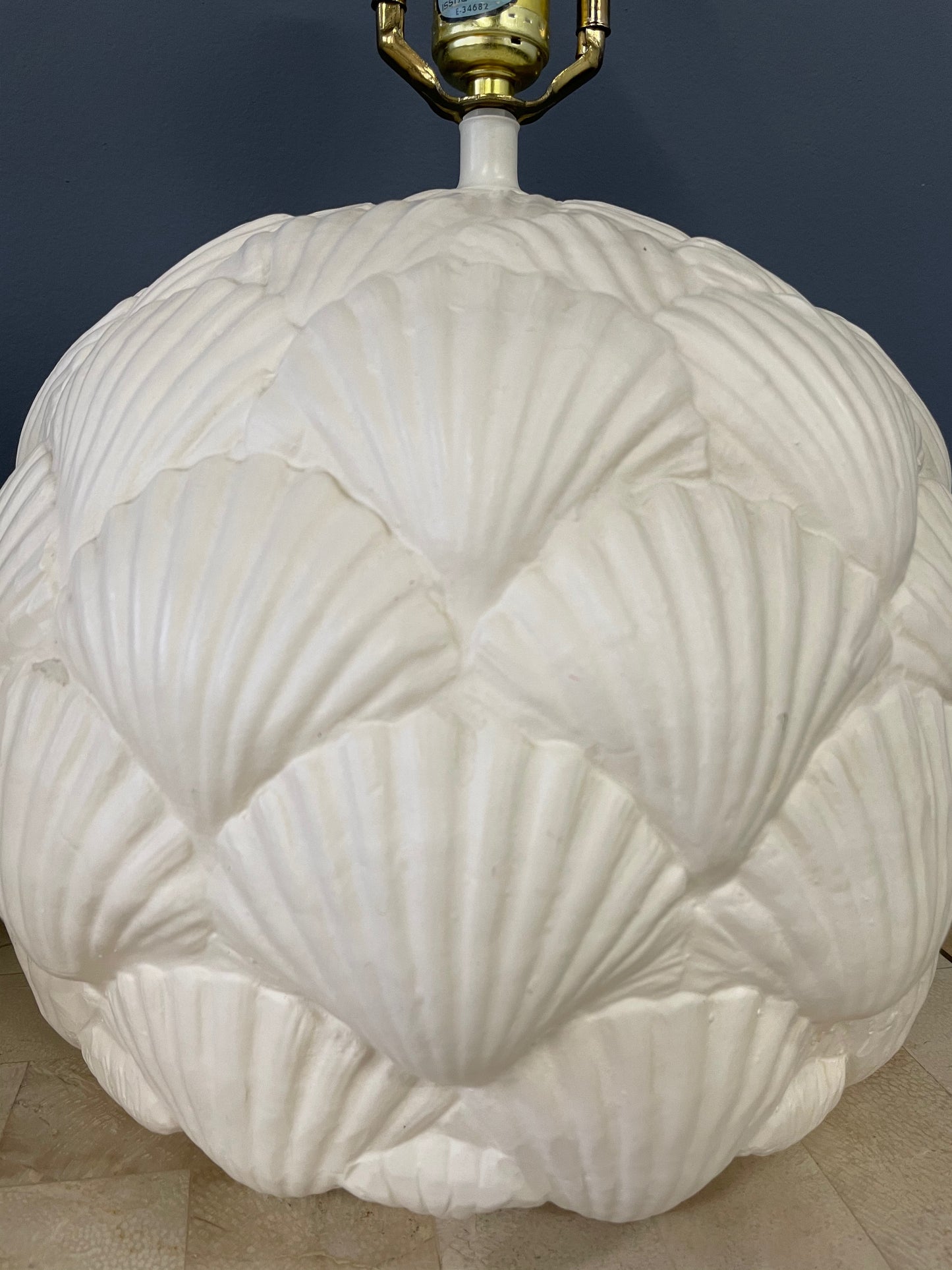 SOLD – Italian White Ceramic Pair of Table Lamps with a Seashell Motif Mid Century