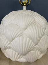 Load image into Gallery viewer, Italian White Ceramic Pair of Table Lamps with a Seashell Motif Mid Century