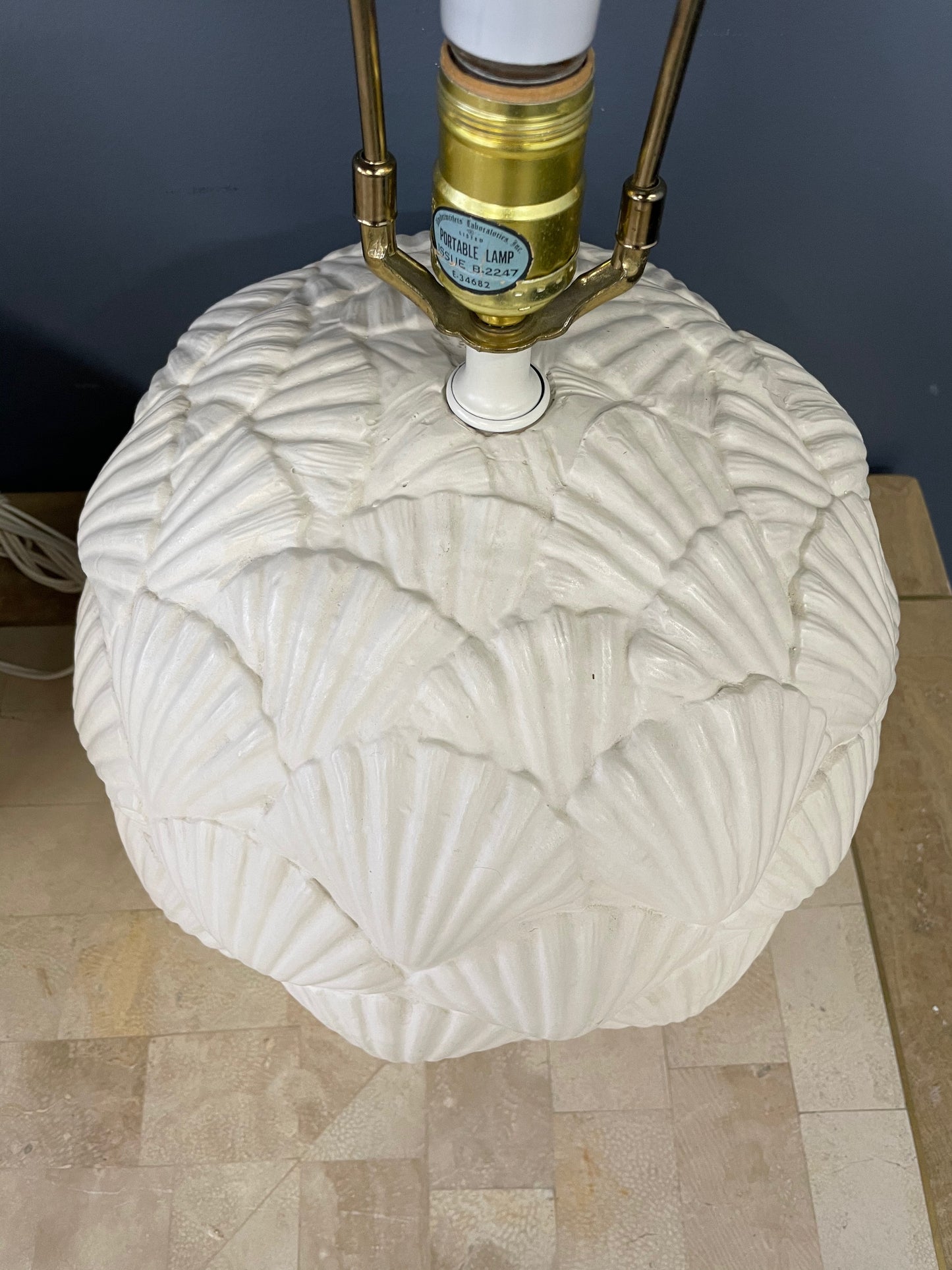 SOLD – Italian White Ceramic Pair of Table Lamps with a Seashell Motif Mid Century
