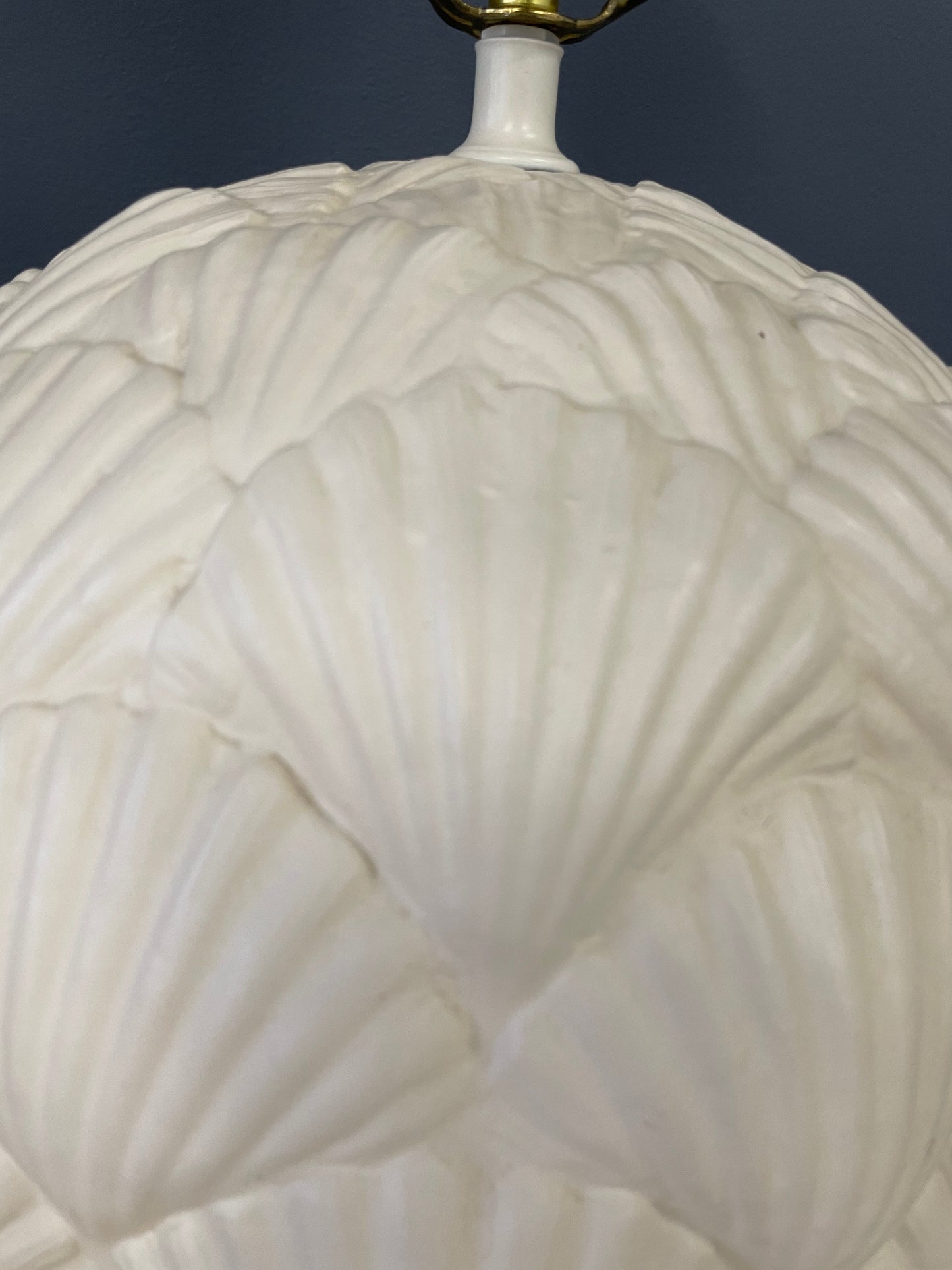 SOLD – Italian White Ceramic Pair of Table Lamps with a Seashell Motif Mid Century