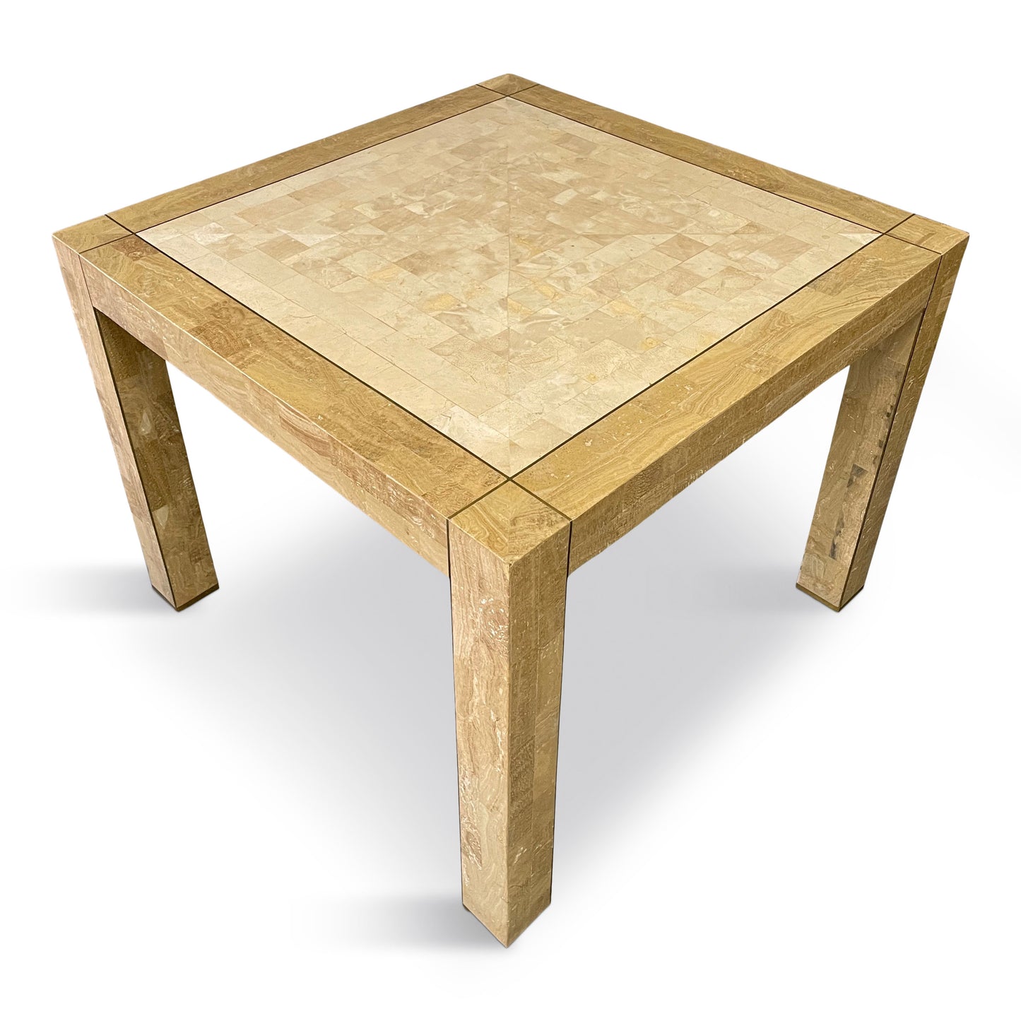 SOLD – Maitland-Smith Tesselated Stone and Brass Inlaid Game Table Mid century