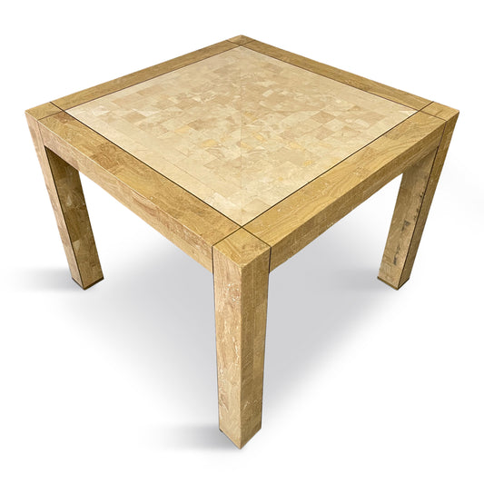 SOLD – Maitland-Smith Tesselated Stone and Brass Inlaid Game Table Mid century