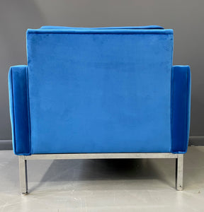 Steelcase Chromed Steel Lounge Chair Draped in Blue Velvet Mid Century