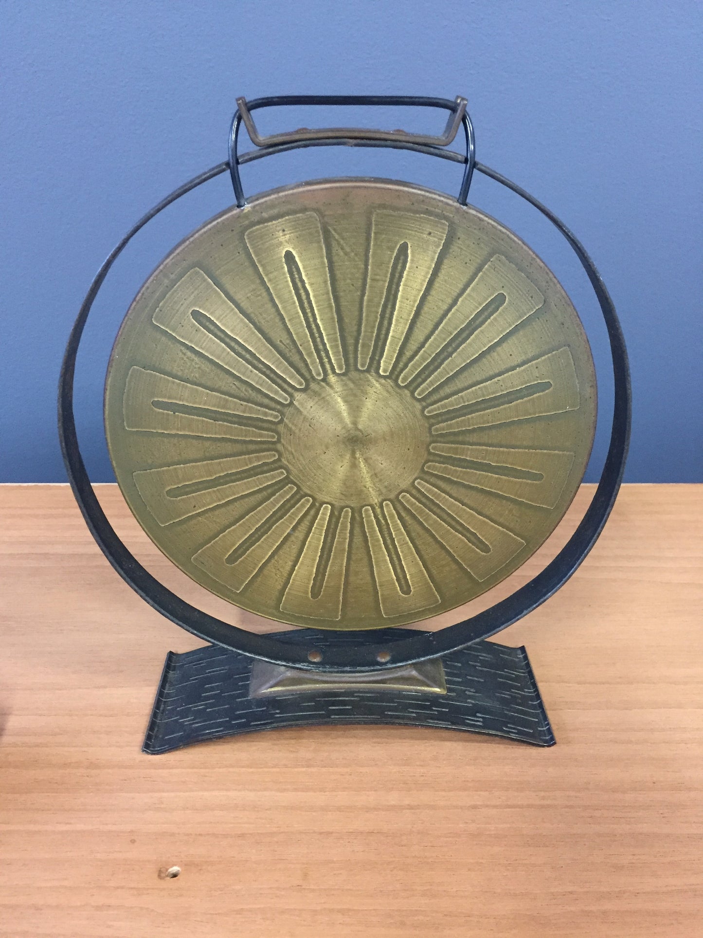 Brutalist Brass Gong in the Mid Century Style
