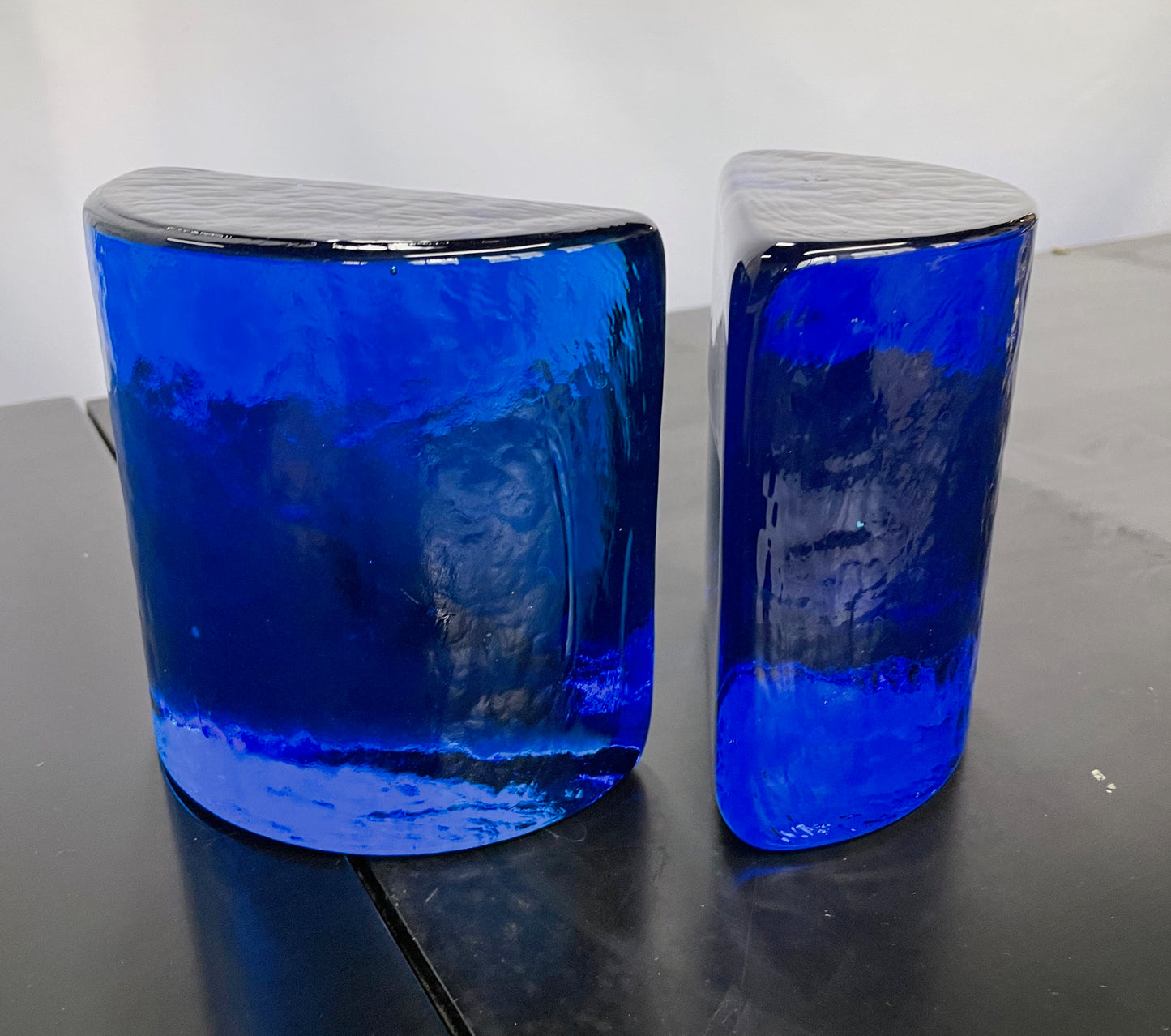 SOLD – Blenko Cobalt Blue Half Circle Bookends