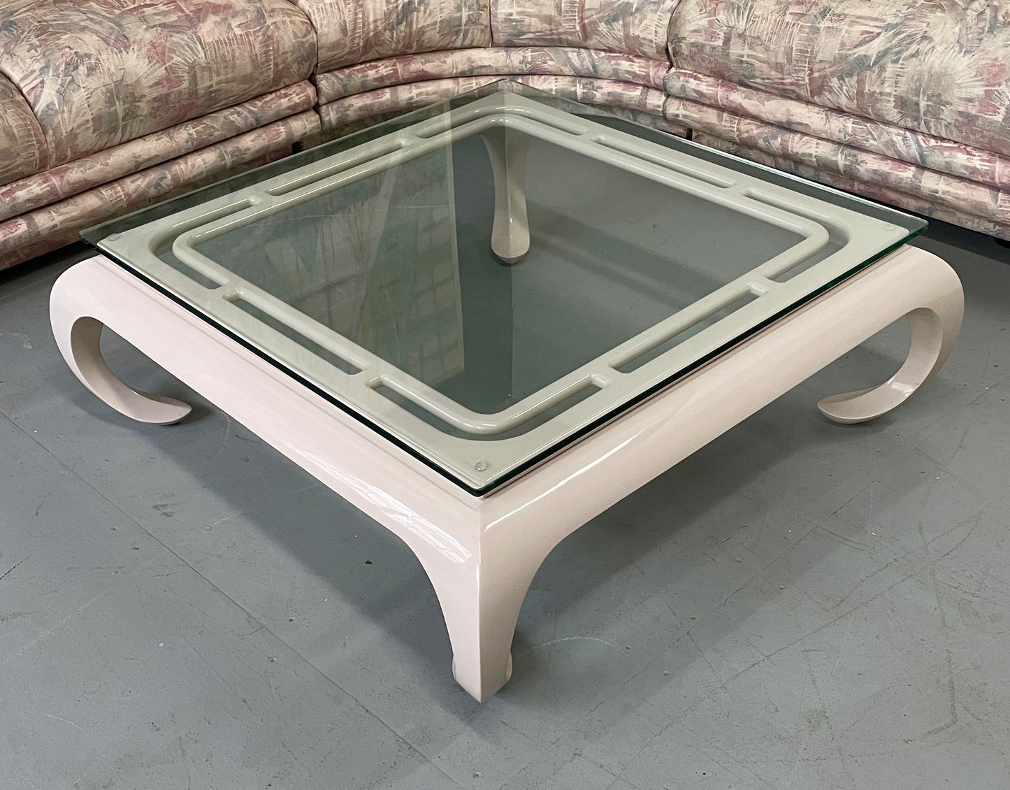 SOLD – Hollywood Regency Lacquered Asian Influenced Coffee Table in Dusty Rose