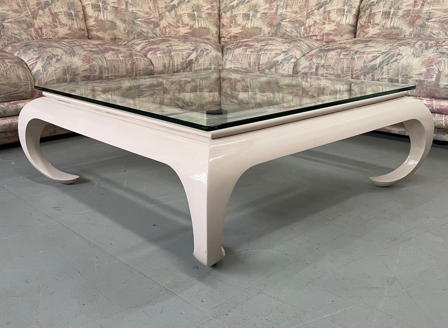 SOLD – Hollywood Regency Lacquered Asian Influenced Coffee Table in Dusty Rose