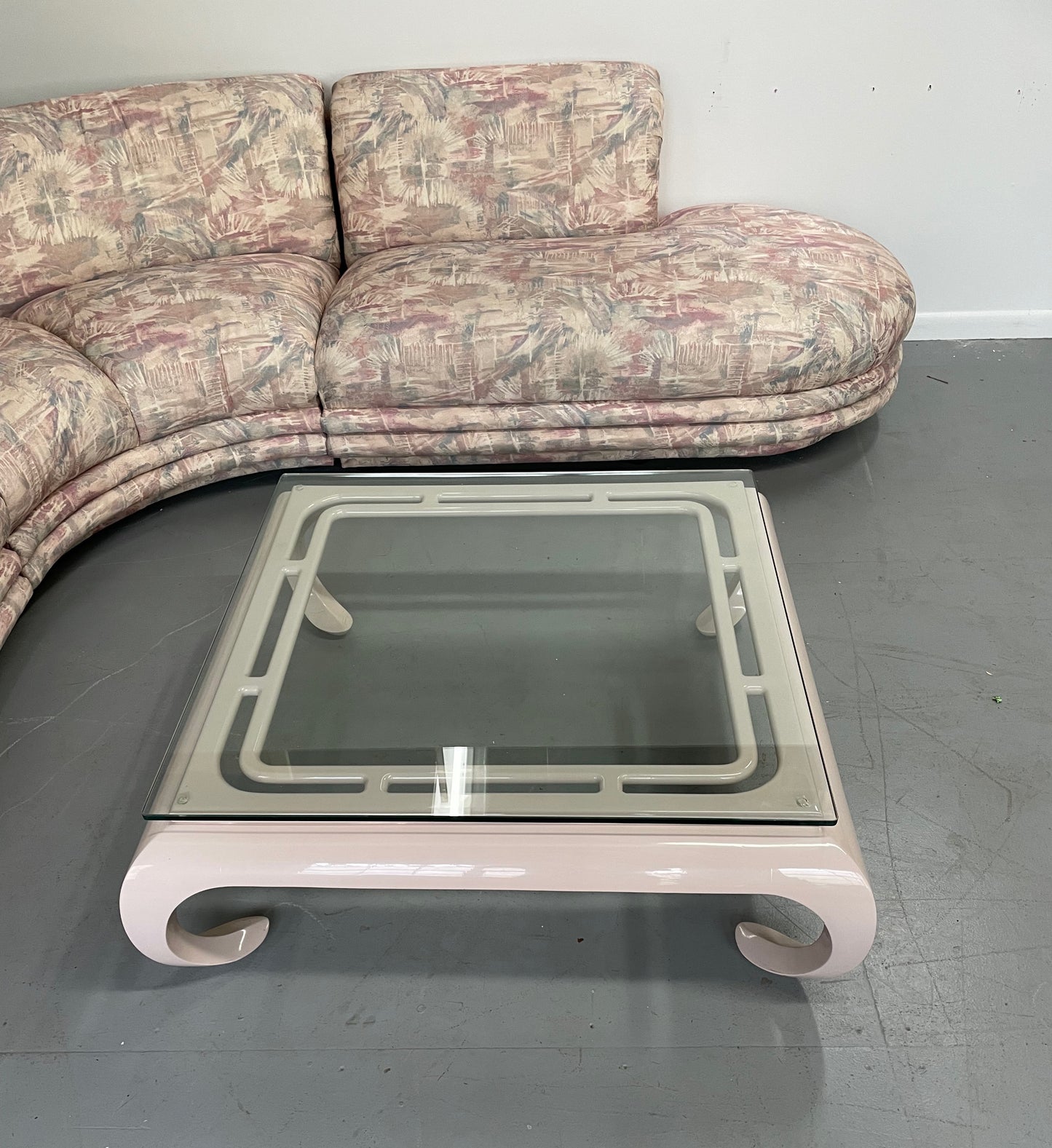 SOLD – Hollywood Regency Lacquered Asian Influenced Coffee Table in Dusty Rose