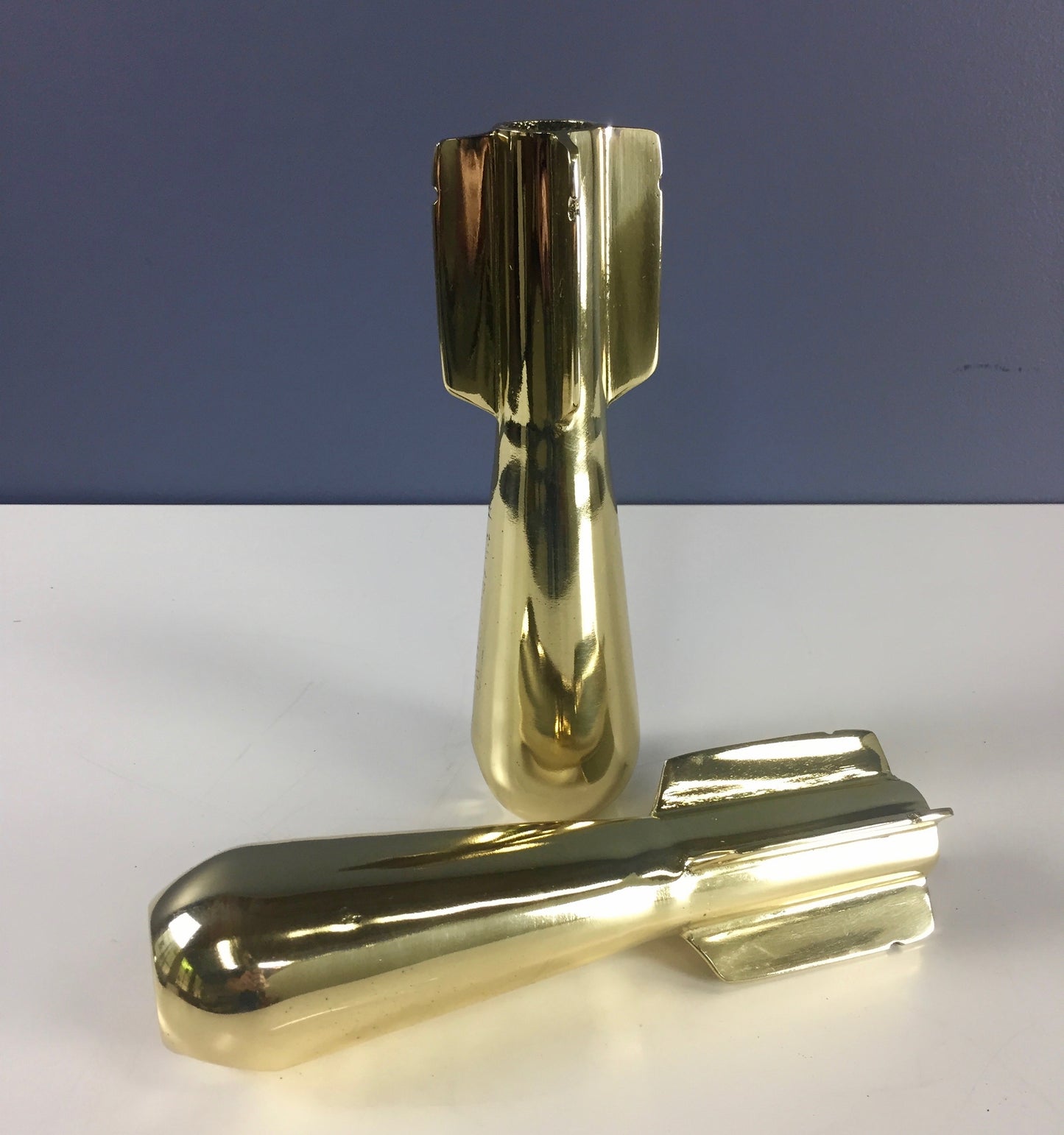 Brassed Pair of WWll Era Mortar Shell Paperweights or Bookends Mid Century