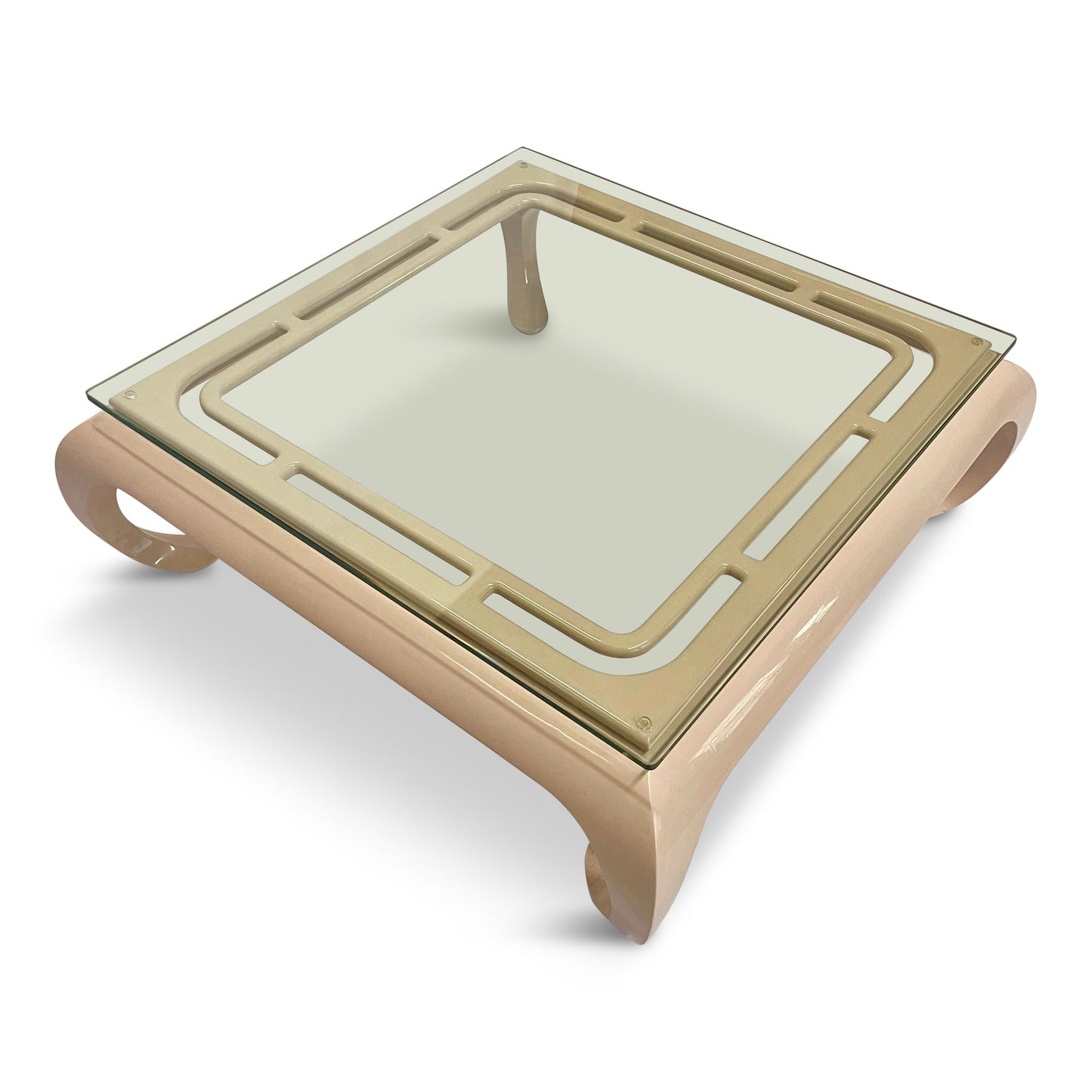 SOLD – Hollywood Regency Lacquered Asian Influenced Coffee Table in Dusty Rose