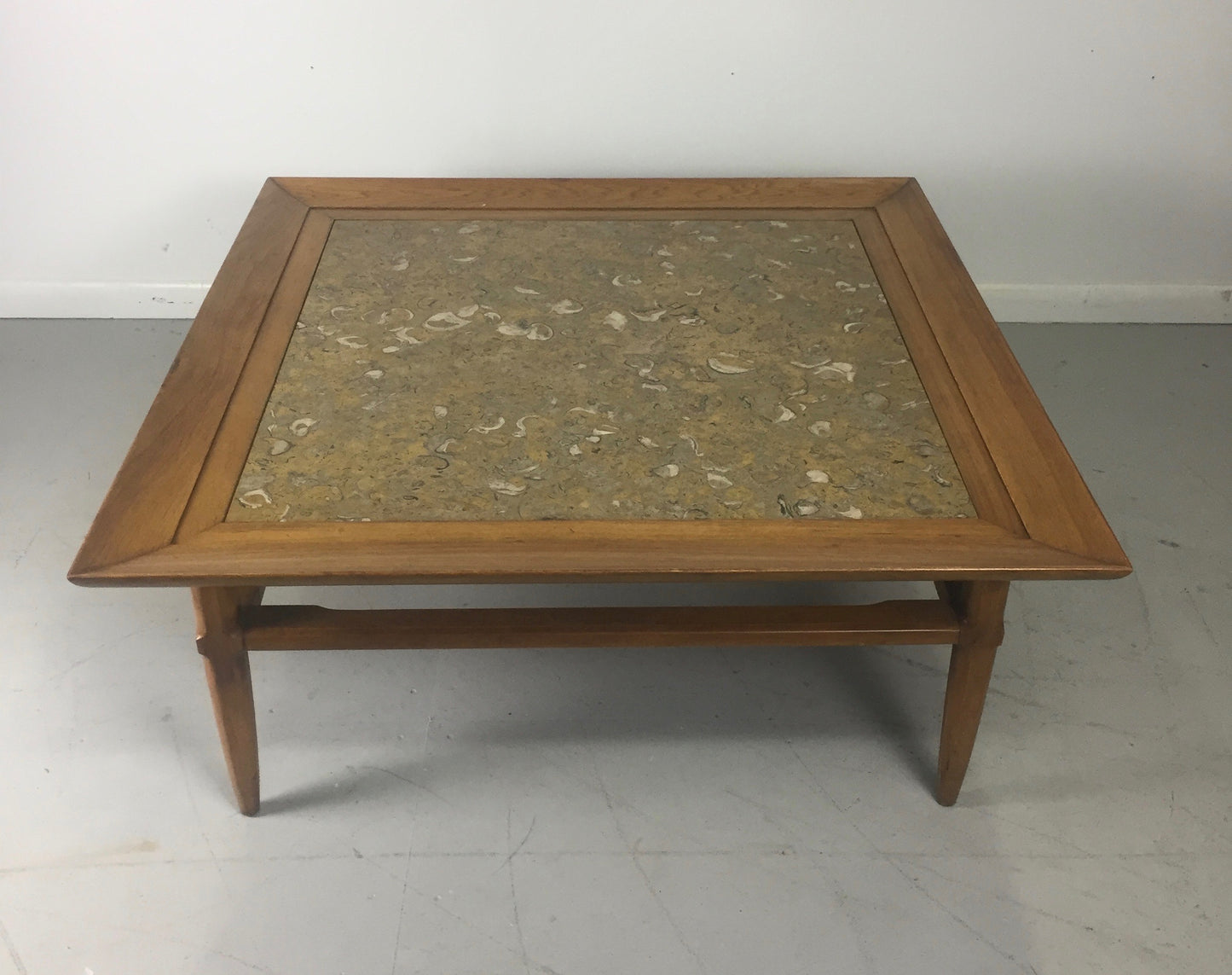 SOLD – Tomlinson Marble and Pecan Mid Century Coffee Table