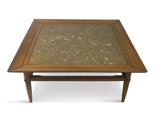 SOLD – Tomlinson Marble and Pecan Mid Century Coffee Table