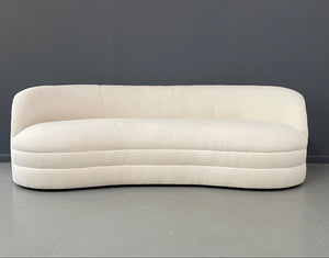 Weiman Style Curved Mid Century Sofain Textured White Velvet