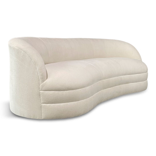 SOLD – Weiman Style Curved Mid Century Sofain Textured White Velvet