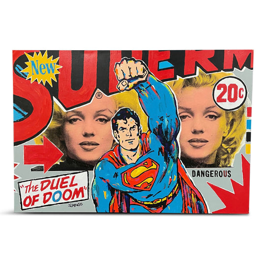 SOLD – John Stango's Pop Art "Duel of Doom" Oil on Canvas