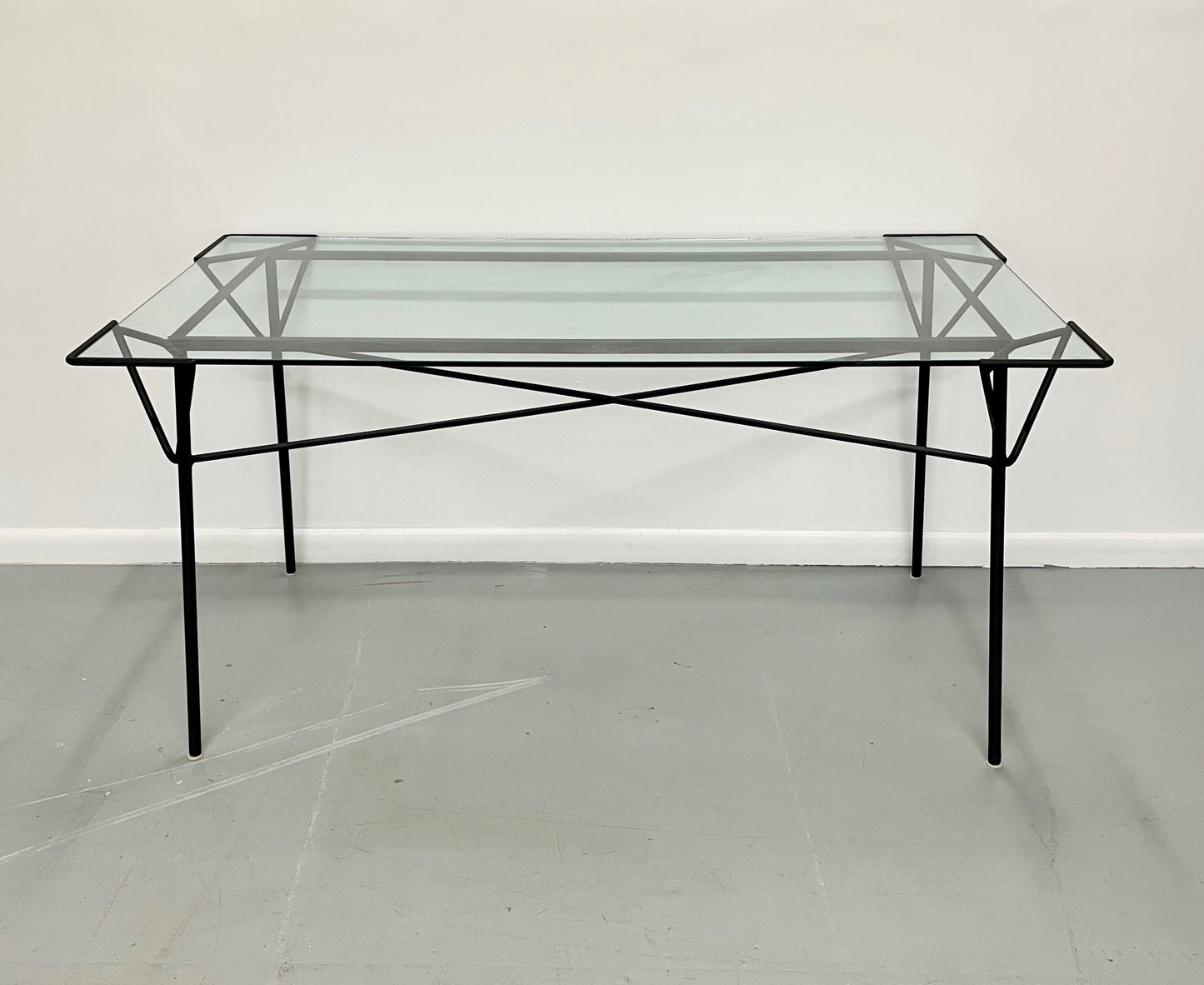 Geometric Iron and Glass Dining Table by Ossia Arkus for Arbuck Mid Century