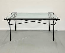 Load image into Gallery viewer, Mid Century Geometric Iron and Glass Dining Table