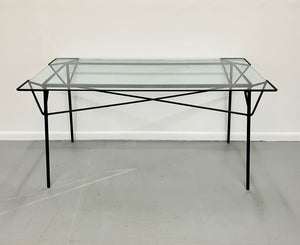 Mid Century Geometric Iron and Glass Dining Table
