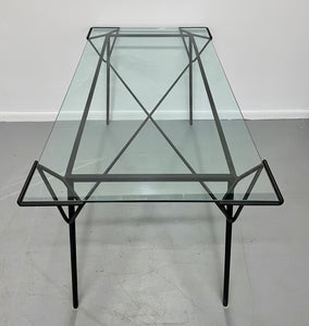Mid Century Geometric Iron and Glass Dining Table