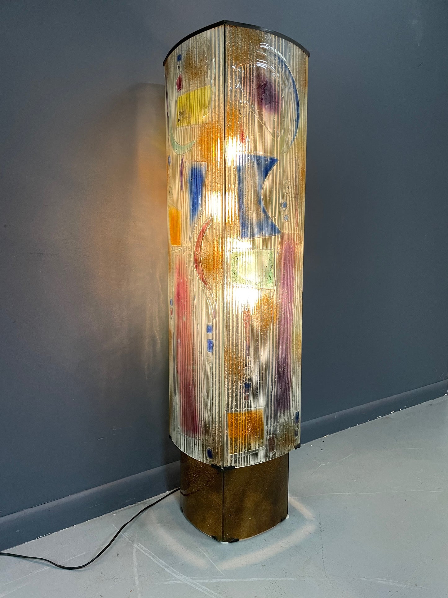 SOLD – Art Glass Sculptural Floor Lamp with Bronze Fittings