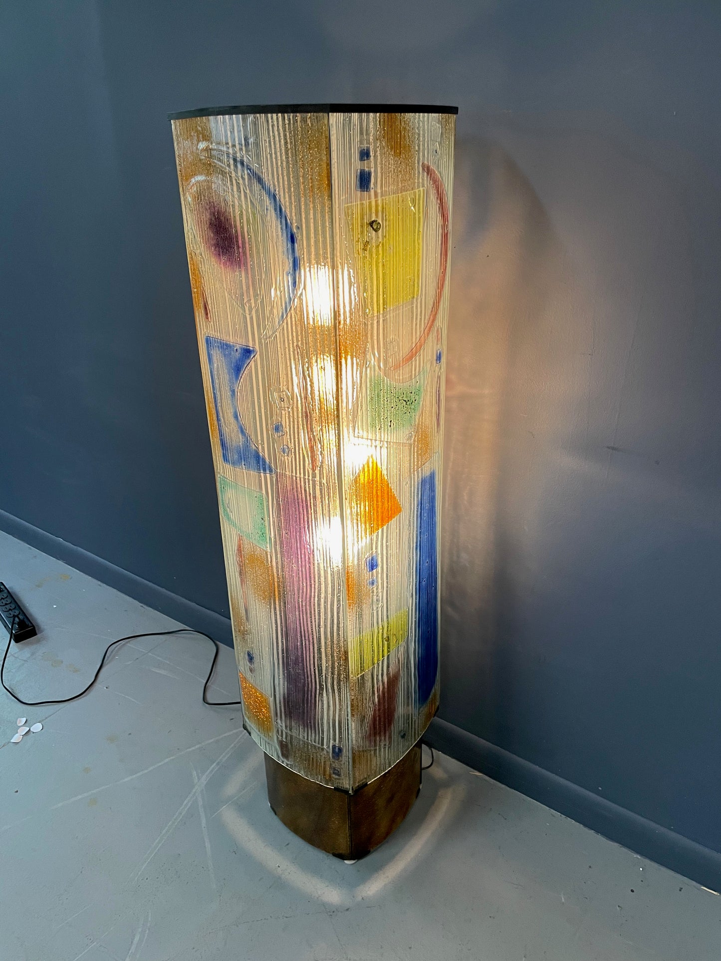 SOLD – Art Glass Sculptural Floor Lamp with Bronze Fittings