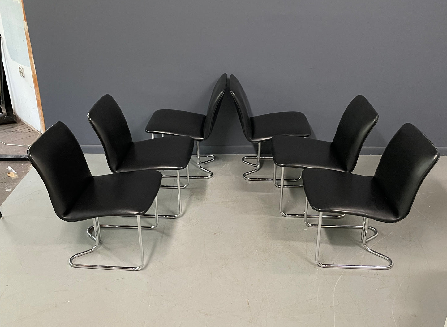 SOLD – Milo Baughman For DIA Rare Set of Six Chrome Cantilevered Dining Chairs
