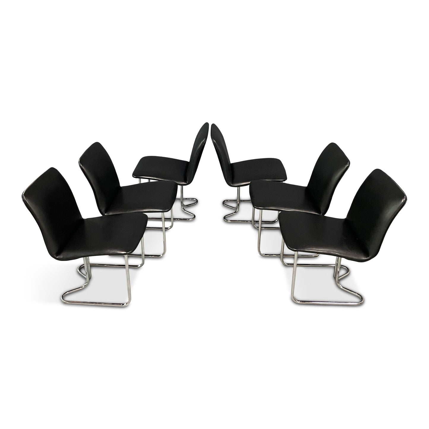 SOLD – Milo Baughman for DIA Rare Set of Six Chrome Cantilevered Dining Chairs