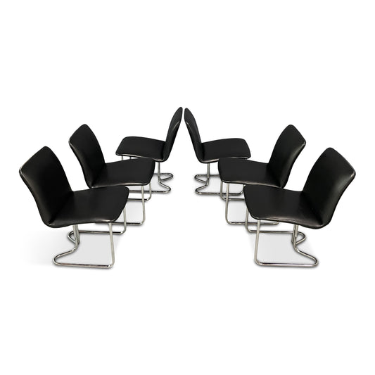 SOLD – Milo Baughman for DIA Rare Set of Six Chrome Cantilevered Dining Chairs