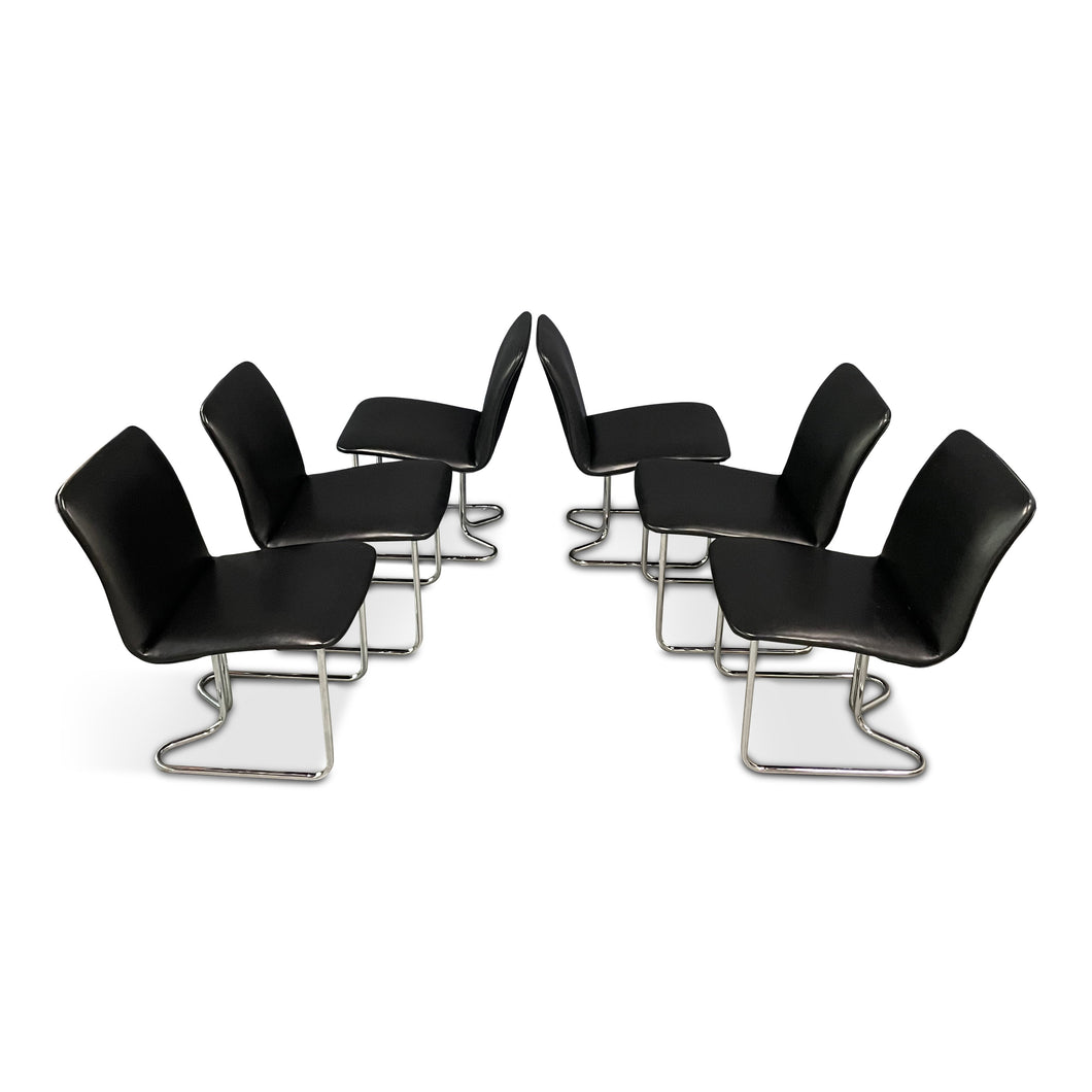 Milo Baughman for DIA Rare Set of Six Chrome Cantilevered Dining Chairs