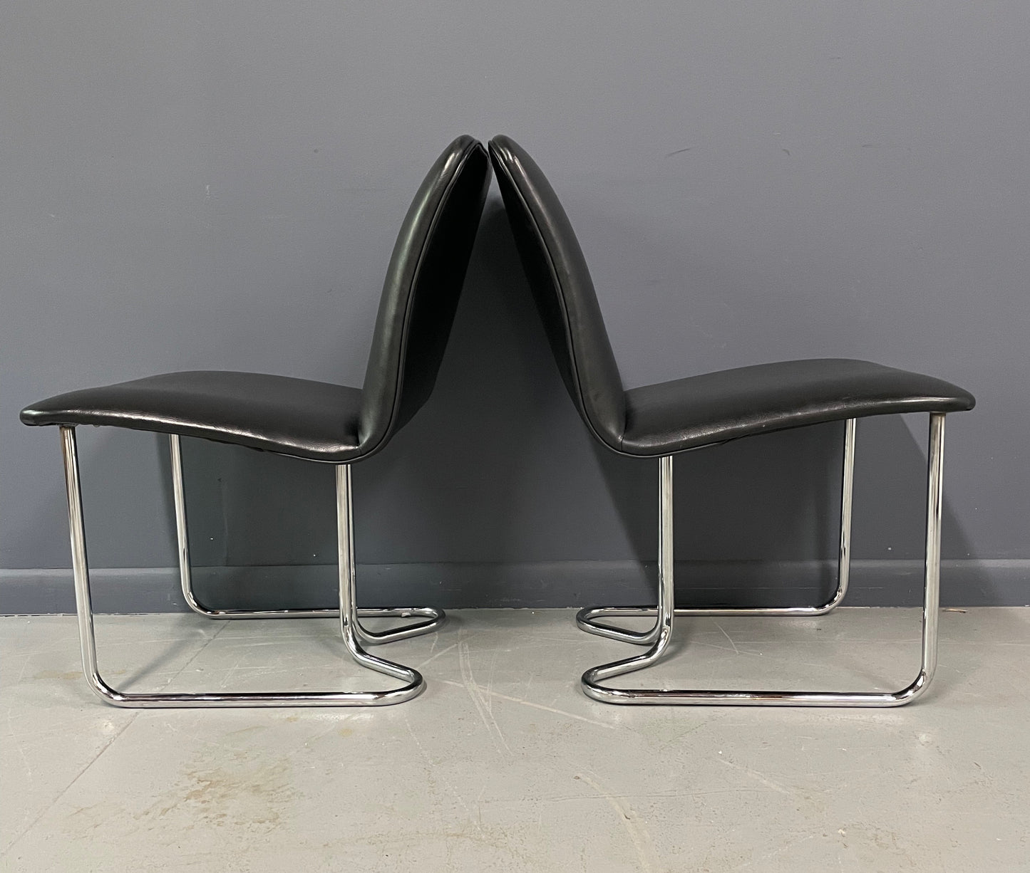 SOLD – Milo Baughman For DIA Rare Set of Six Chrome Cantilevered Dining Chairs