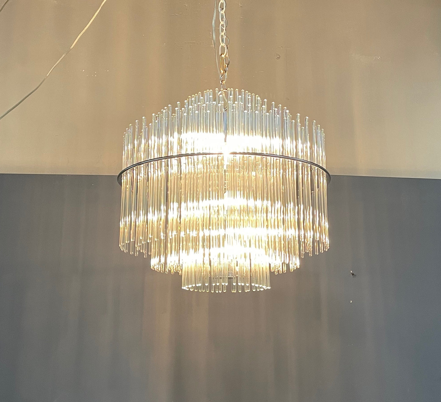SOLD – Glass Rod Mid Century Chandelier in the Style of Gaetano Sciolari