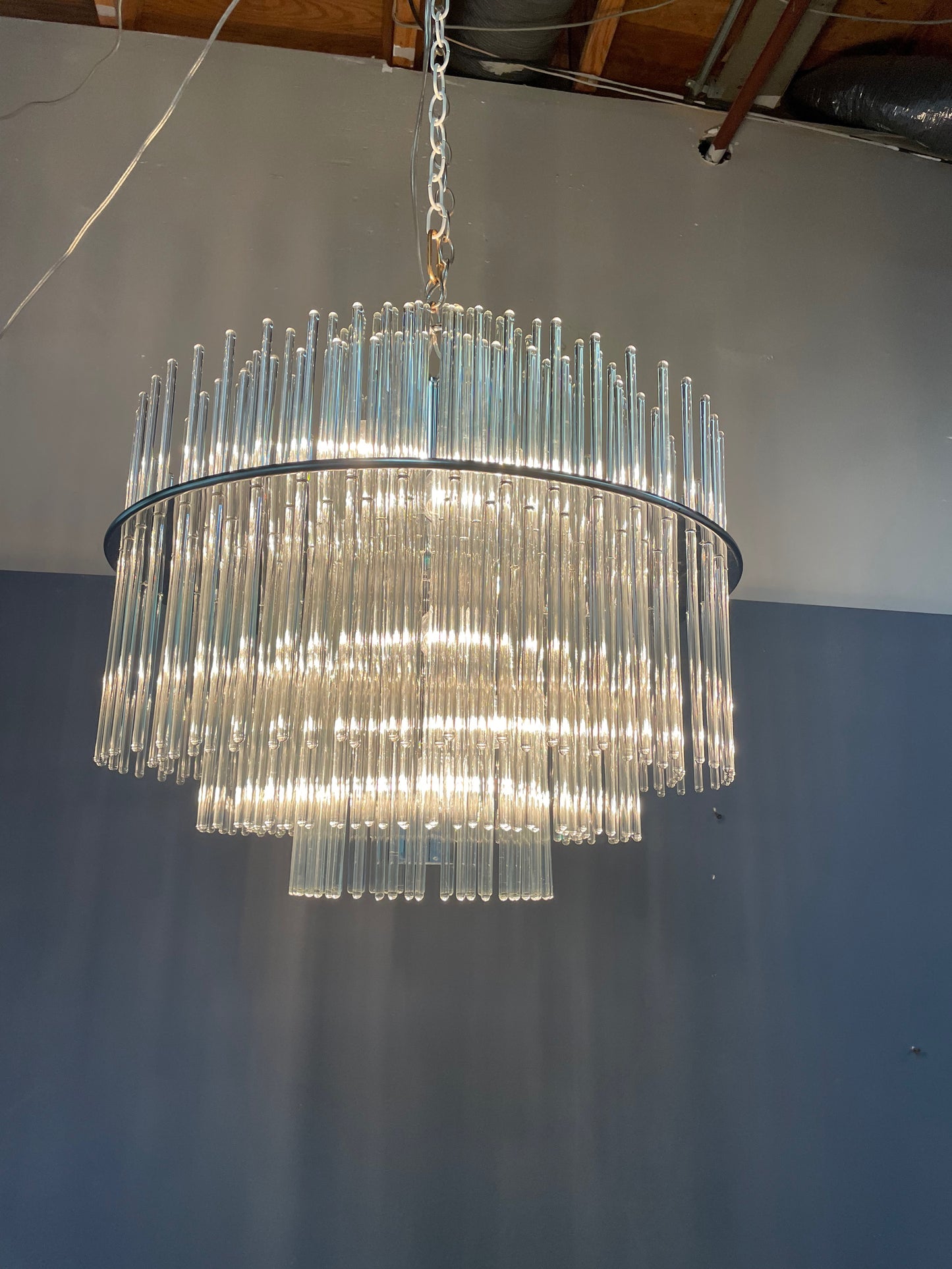 SOLD – Glass Rod Mid Century Chandelier in the Style of Gaetano Sciolari