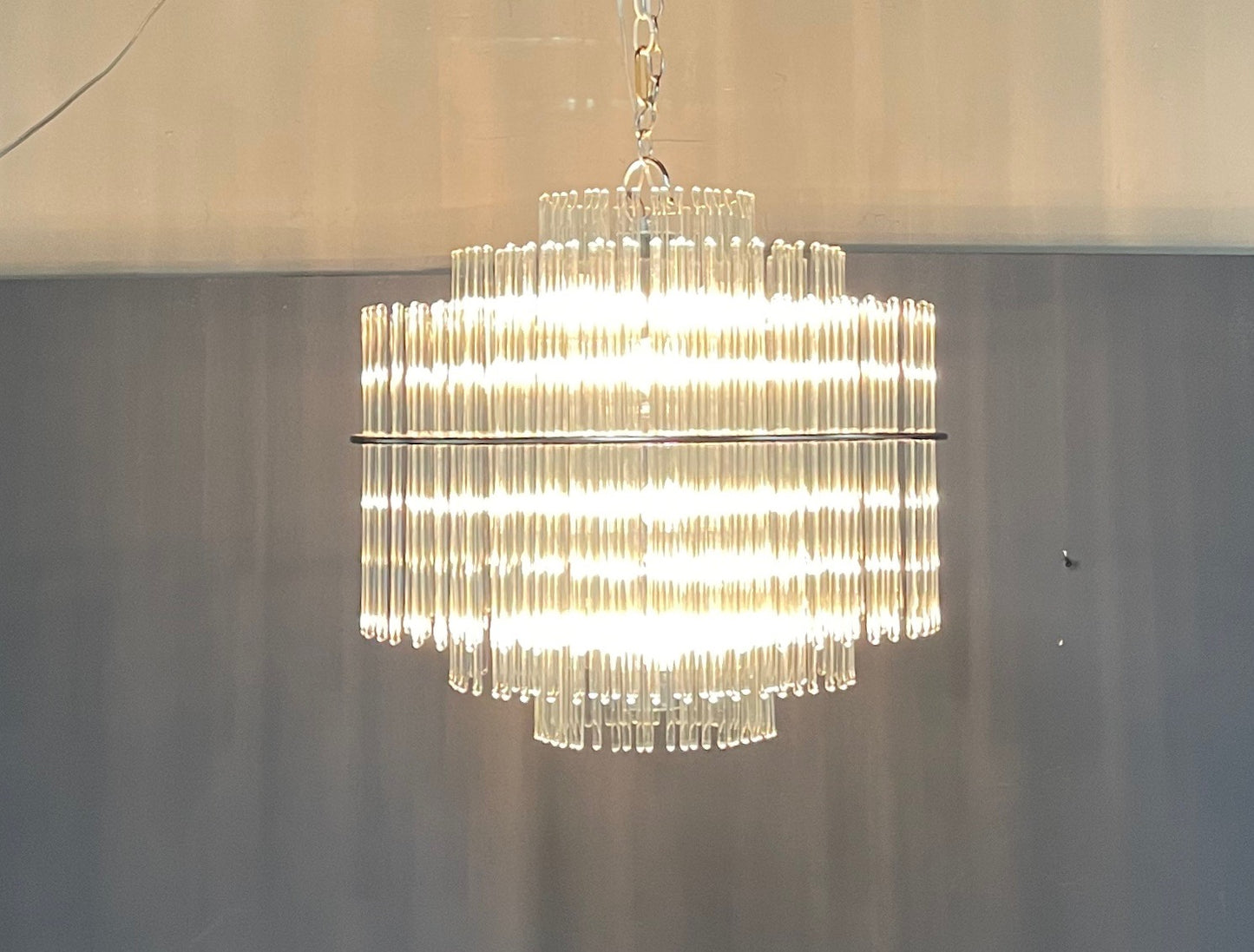 SOLD – Glass Rod Mid Century Chandelier in the Style of Gaetano Sciolari